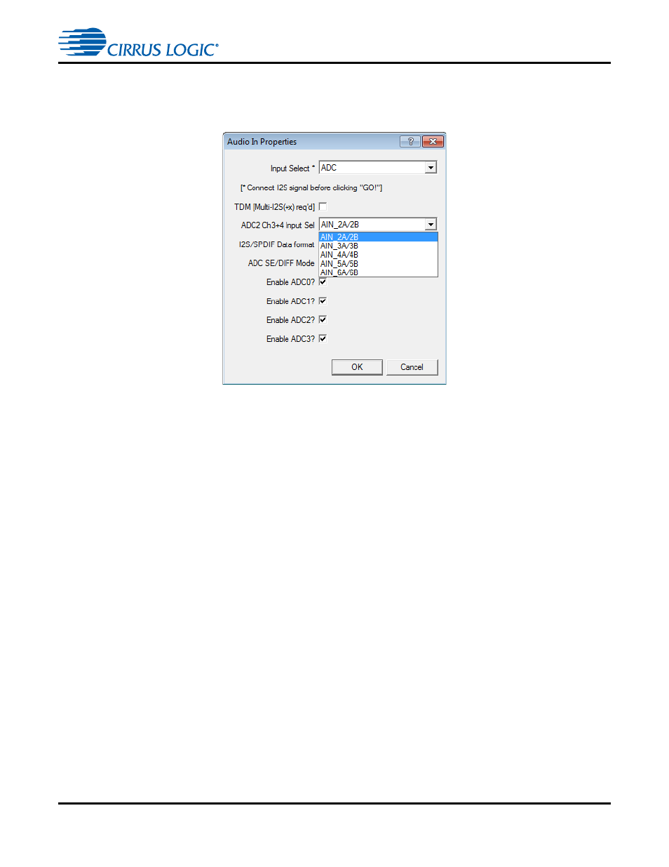 1 audio in via adc, 2 audio in via s/pdif, Figure 4-4. adc2 device properties -4 | Cirrus Logic CDB470xx User Manual | Page 39 / 87