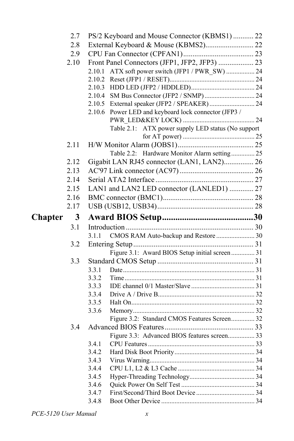 Chapter 3 award bios setup | Advantech PCE-5120 User Manual | Page 10 / 122