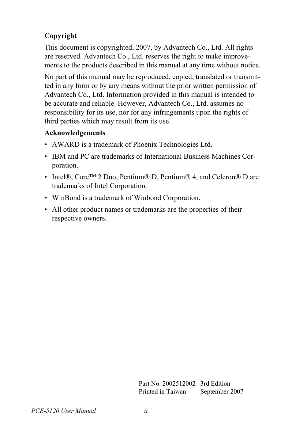 Advantech PCE-5120 User Manual | Page 2 / 122