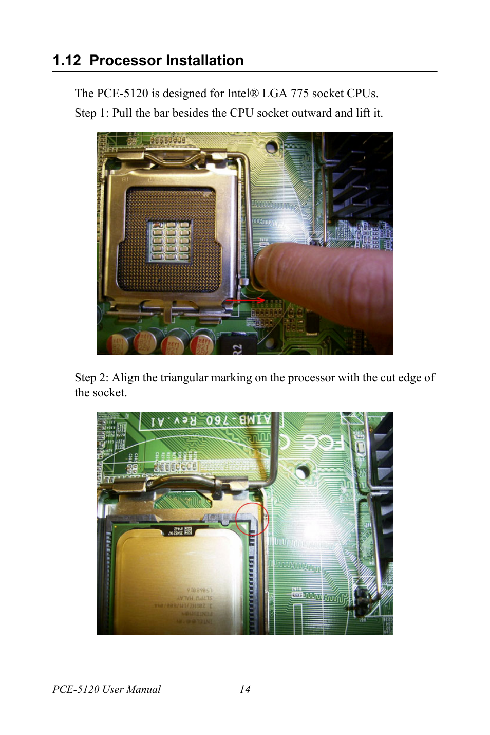 12 processor installation, Processor installation | Advantech PCE-5120 User Manual | Page 30 / 122