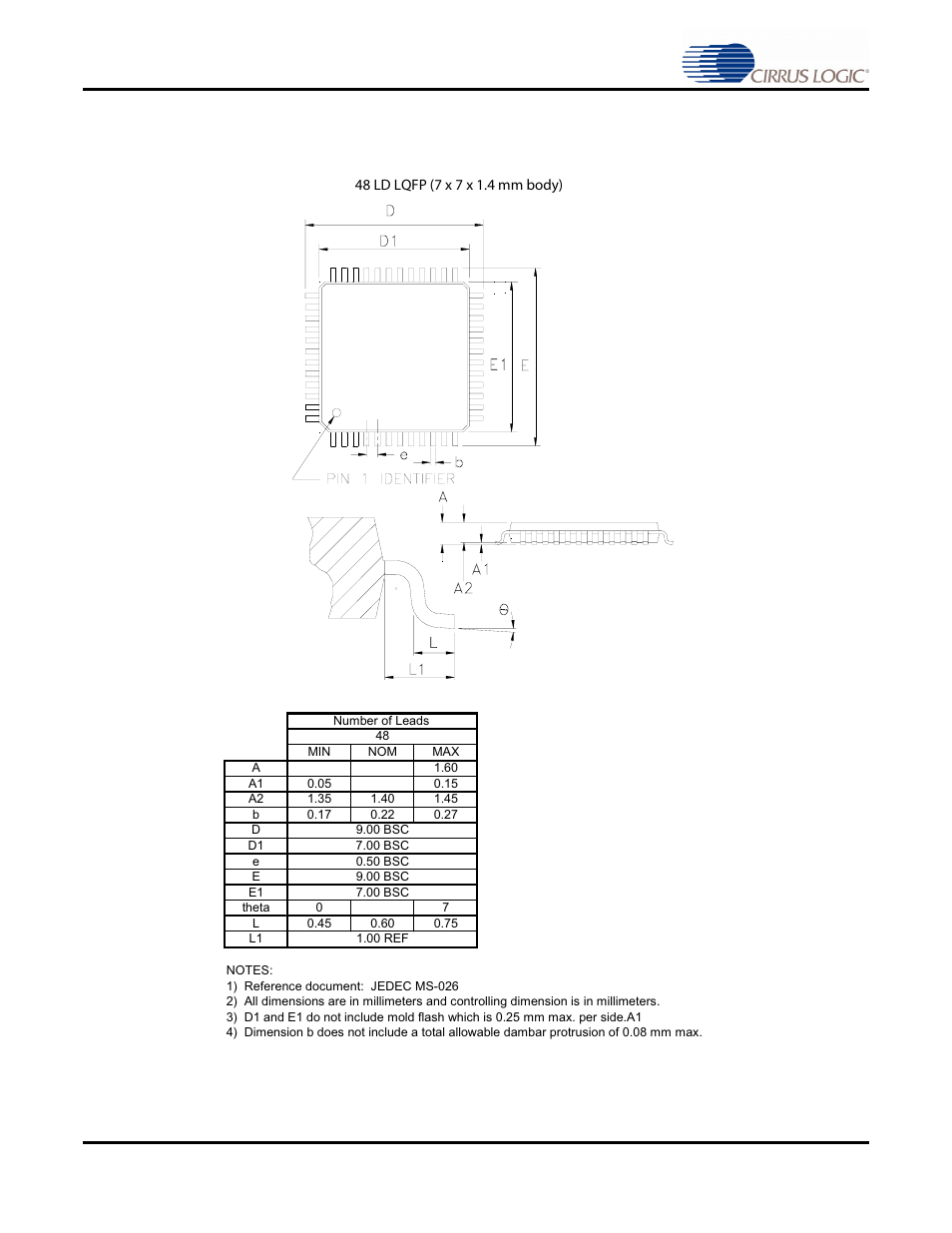Package mechanical drawings, 1 48-pin lqfp package drawing, Figure 12. 48-pin lqfp package drawing | Confidenti a l dra ft d elphi | Cirrus Logic CS48AU2B User Manual | Page 24 / 26