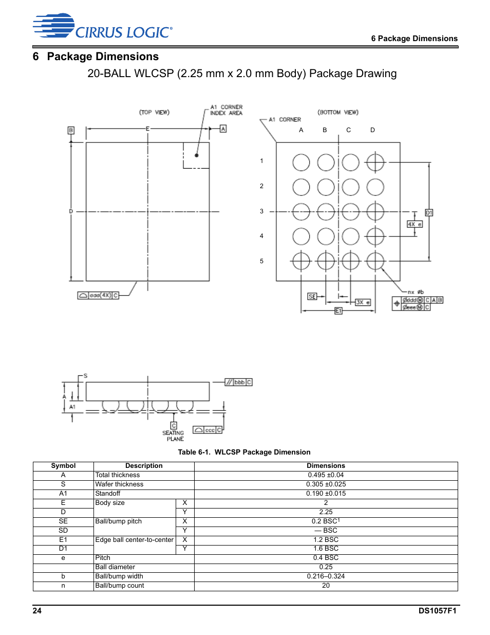 6 package dimensions | Cirrus Logic CS48LV13 User Manual | Page 24 / 26