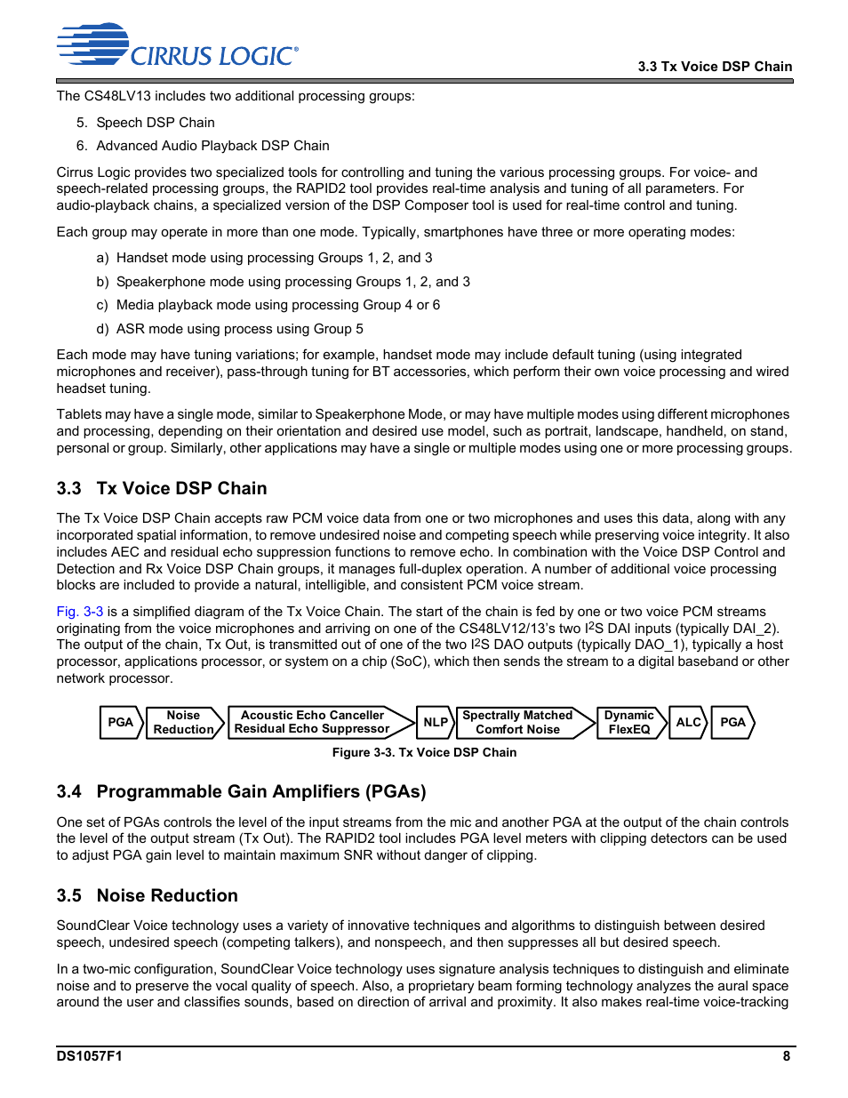 3 tx voice dsp chain, 4 programmable gain amplifiers (pgas), 5 noise reduction | Cirrus Logic CS48LV13 User Manual | Page 8 / 26