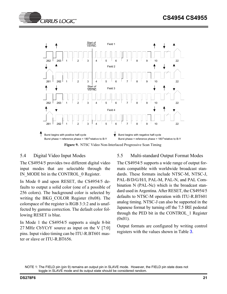 4 digital video input modes, 5 multi-standard output format modes, Digital video input modes | Multi-standard output format modes | Cirrus Logic CS4955 User Manual | Page 21 / 60