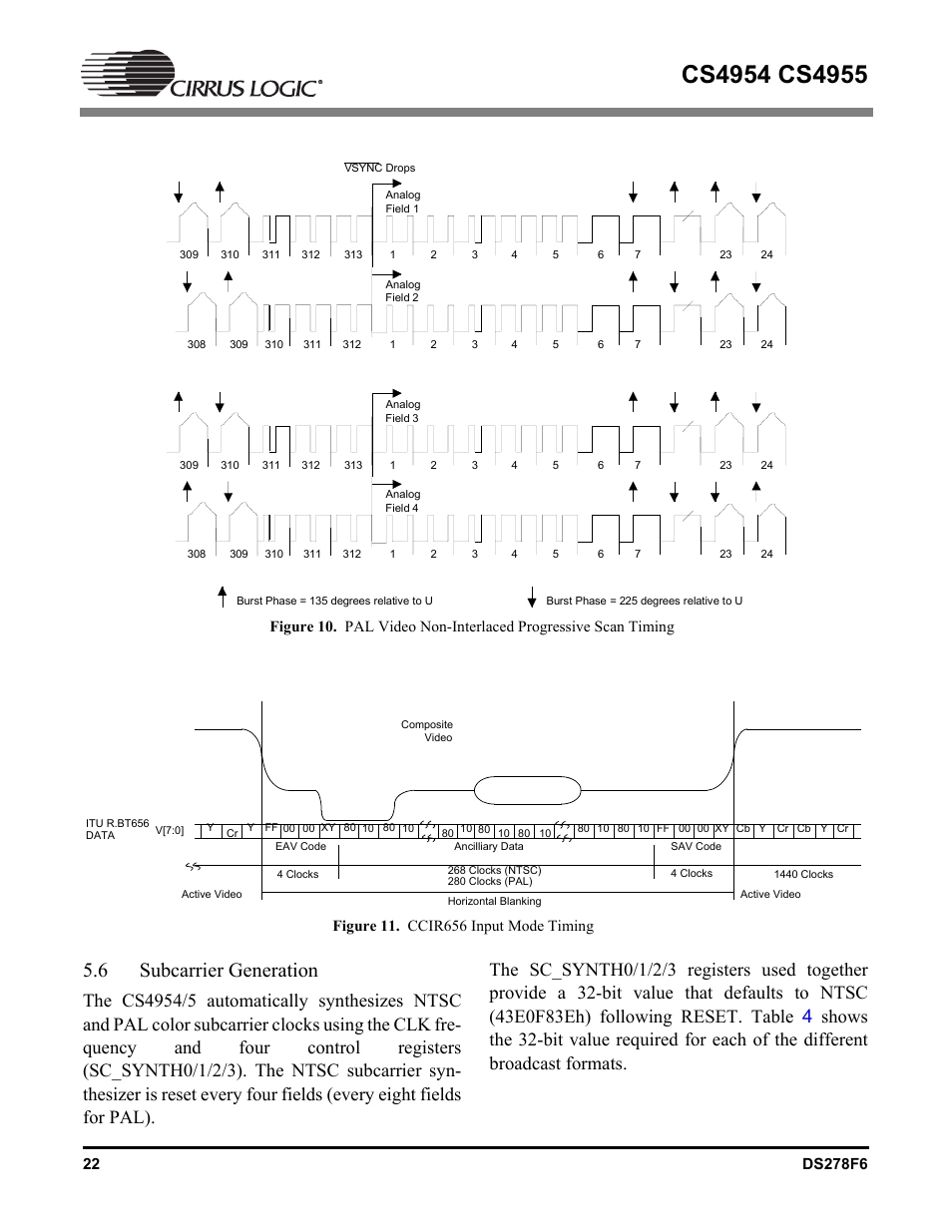 6 subcarrier generation, Subcarrier generation, Ing is illustrated in figure | Cirrus Logic CS4955 User Manual | Page 22 / 60