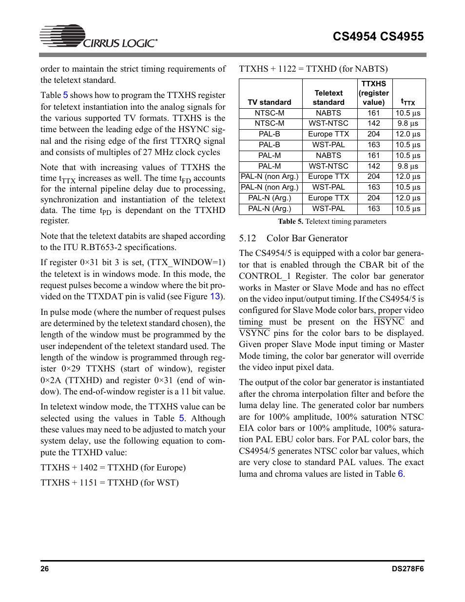 12 color bar generator | Cirrus Logic CS4955 User Manual | Page 26 / 60