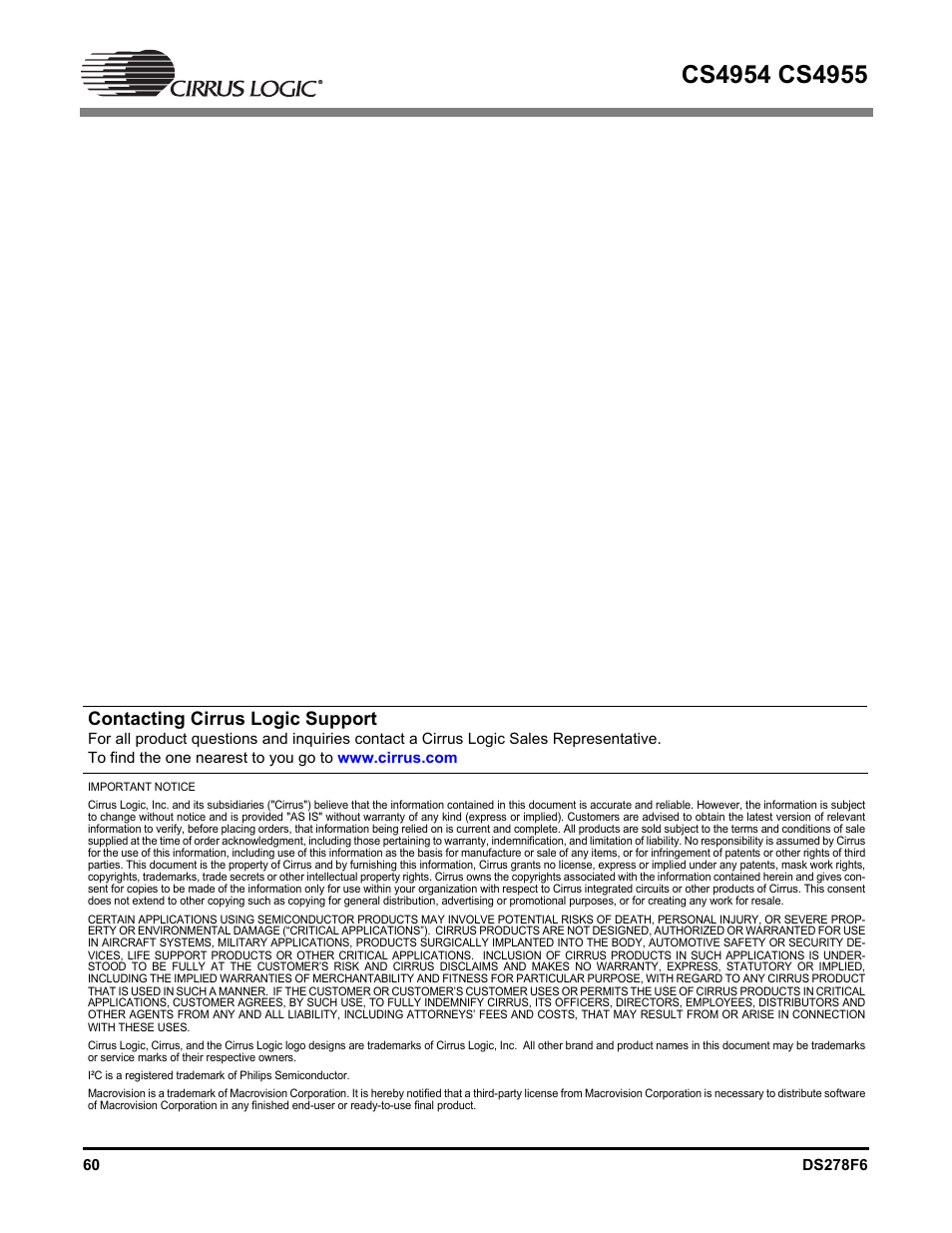 Contacting cirrus logic support | Cirrus Logic CS4955 User Manual | Page 60 / 60