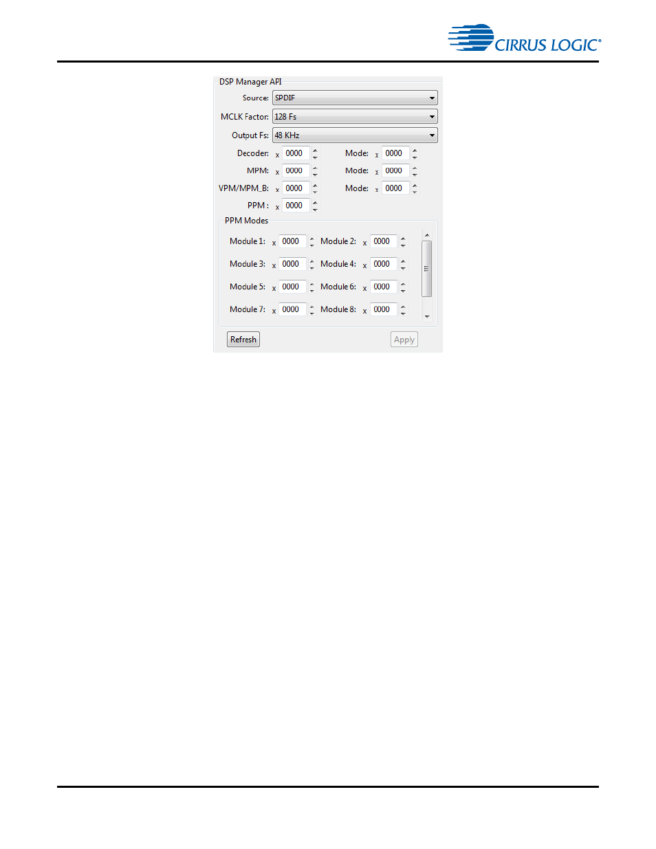 1 source, 2 mclk factor, 3 output fs | 4 decoder and decoder mode, 5 mpm and mpm mode, 6 vpm and vpm mode | Cirrus Logic CS4970x4 User Manual | Page 148 / 162