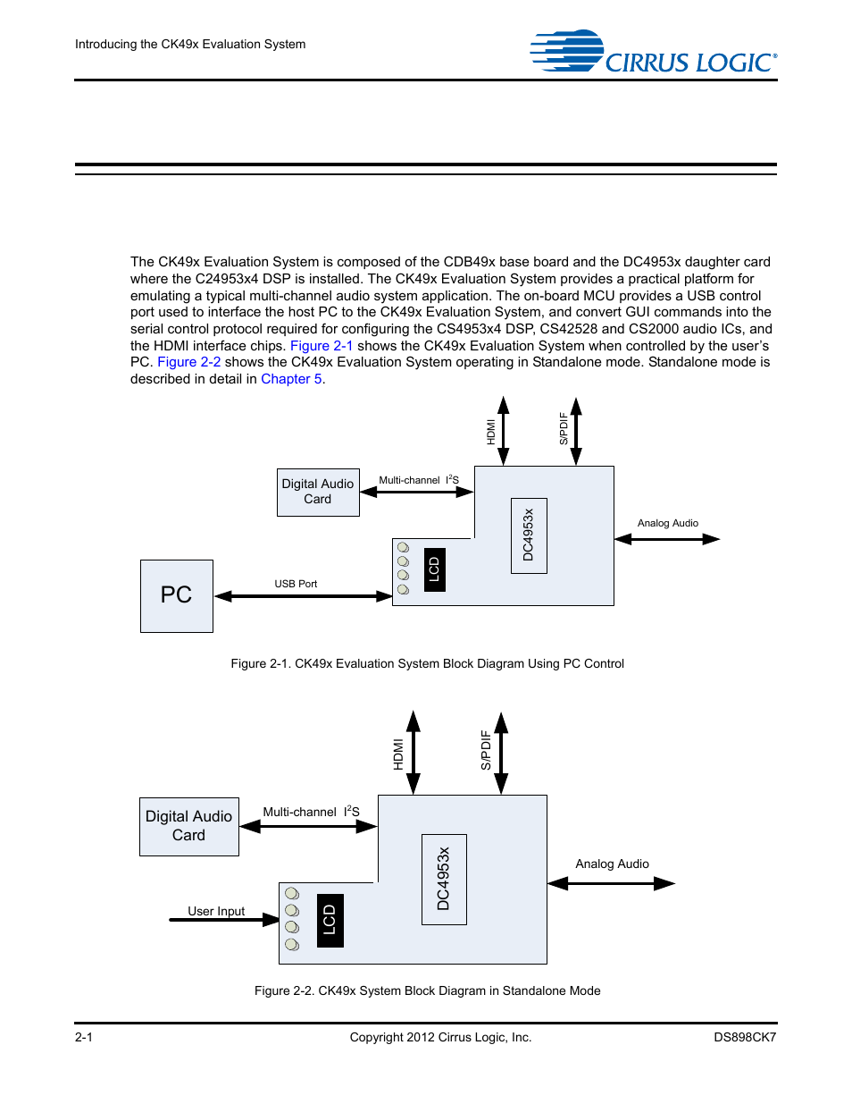 2 introduction to ck49x evaluation system, 1 introducing the ck49x evaluation system, 1 introducing the ck49x evaluation system -1 | Cirrus Logic CK4970x4 User Manual | Page 22 / 63