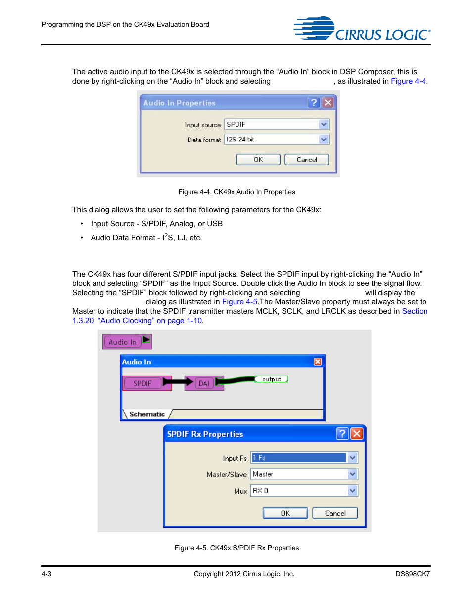 3 changing audio input source, 1 s/pdif audio input, 3 changing audio input source -3 | 1 s/pdif audio input -3 | Cirrus Logic CK4970x4 User Manual | Page 37 / 63