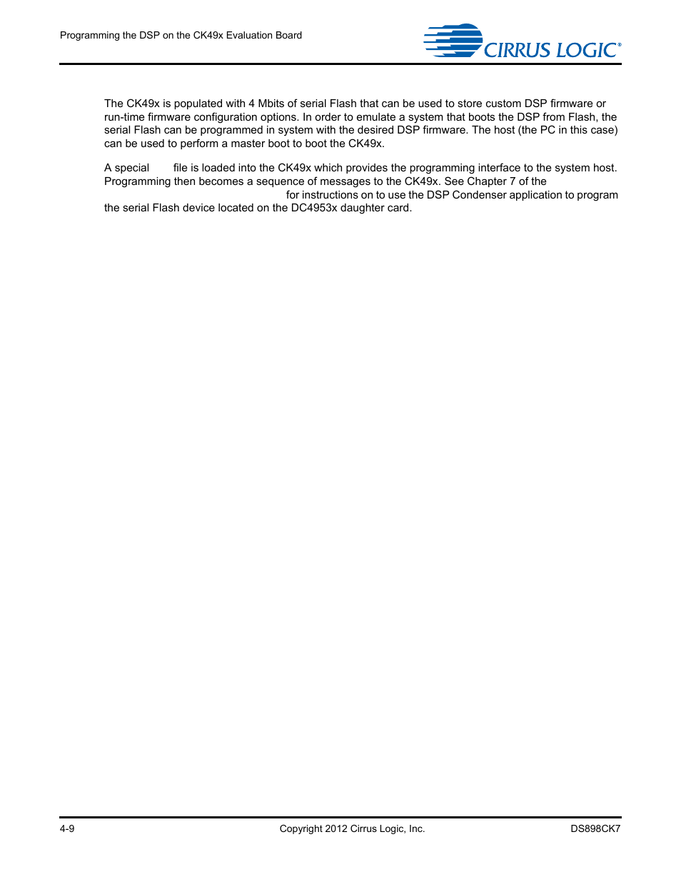 5 programming the on-board serial flash, 5 programming the on-board serial flash -9 | Cirrus Logic CK4970x4 User Manual | Page 43 / 63