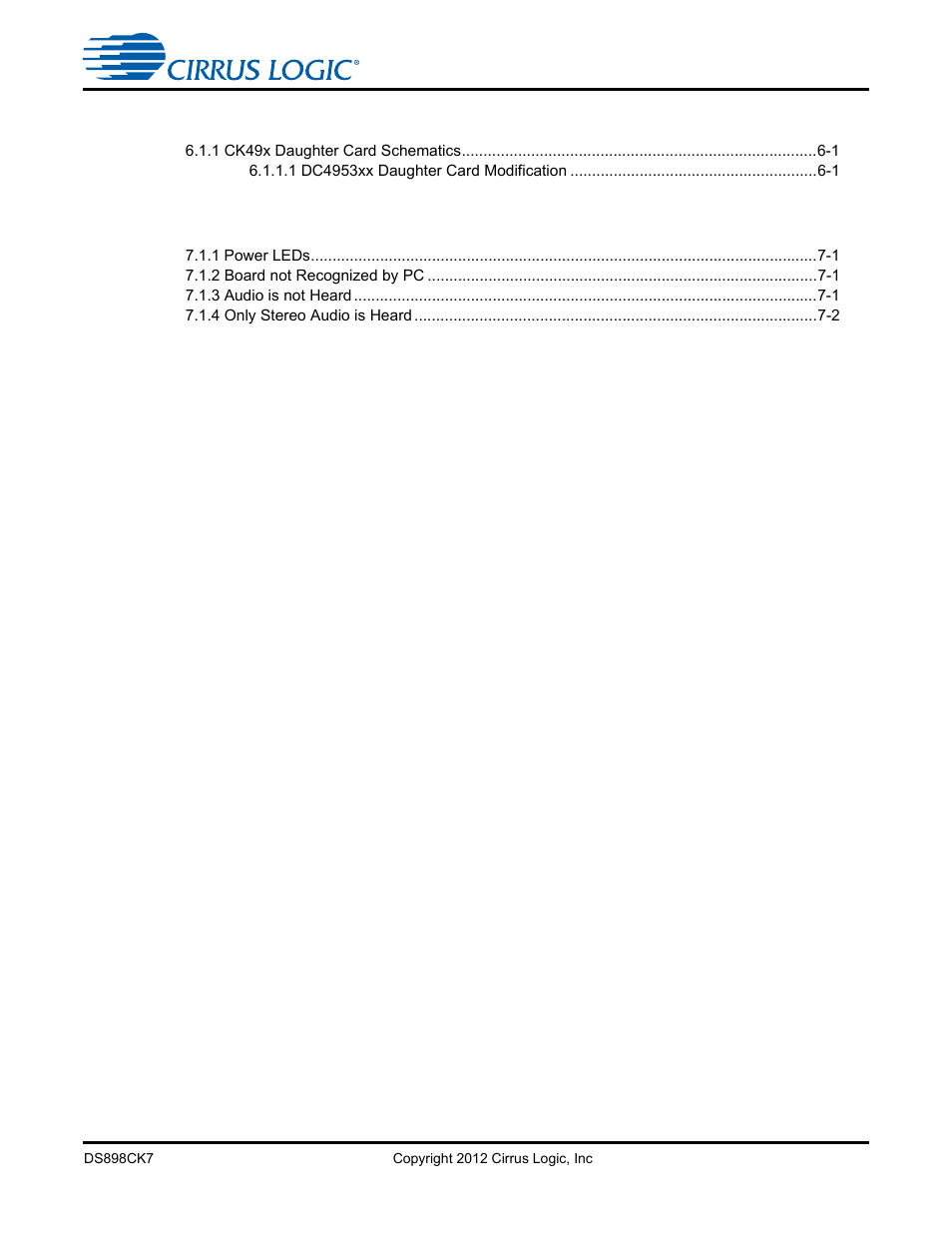 Chapter 6. ck49x schematics -1, Chapter 7. troubleshooting -1 | Cirrus Logic CK4970x4 User Manual | Page 5 / 63