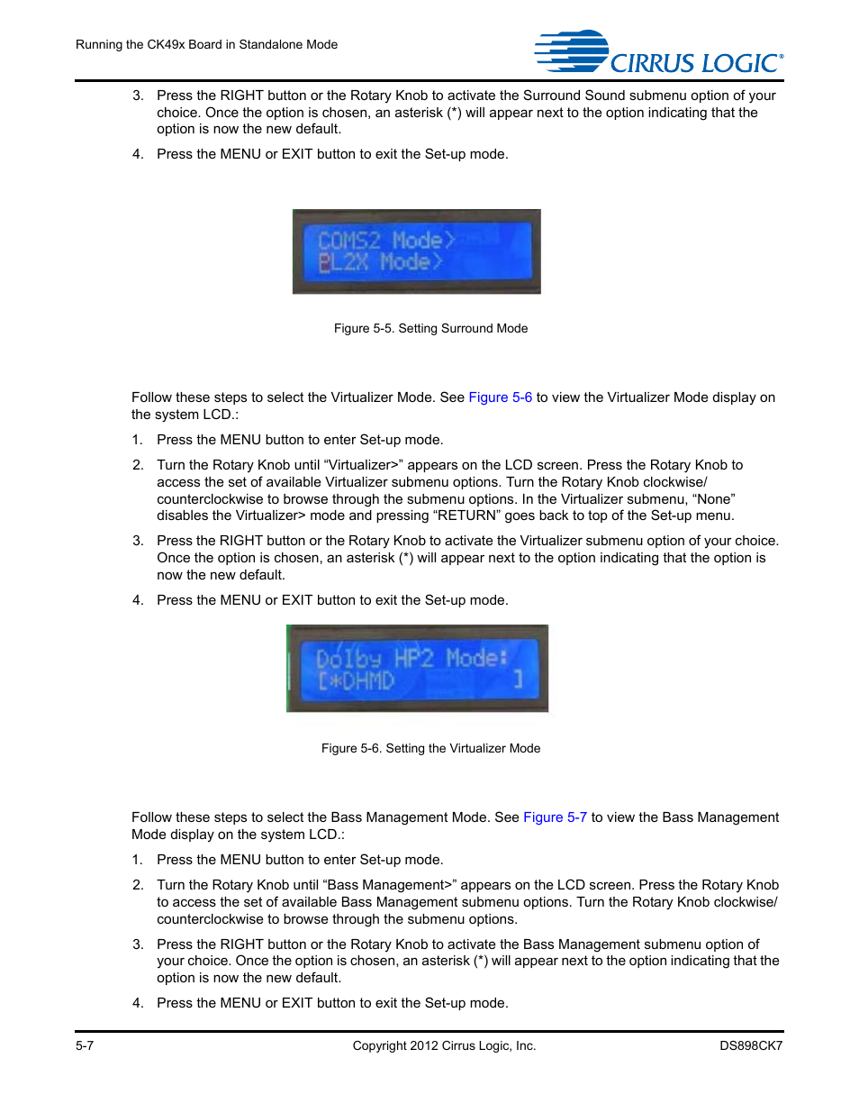 5 selecting the virtualizer mode, 6 selecting the bass management mode, 5 selecting the virtualizer mode -7 | 6 selecting the bass management mode -7, Figure 5-5 | Cirrus Logic CK4970x4 User Manual | Page 50 / 63