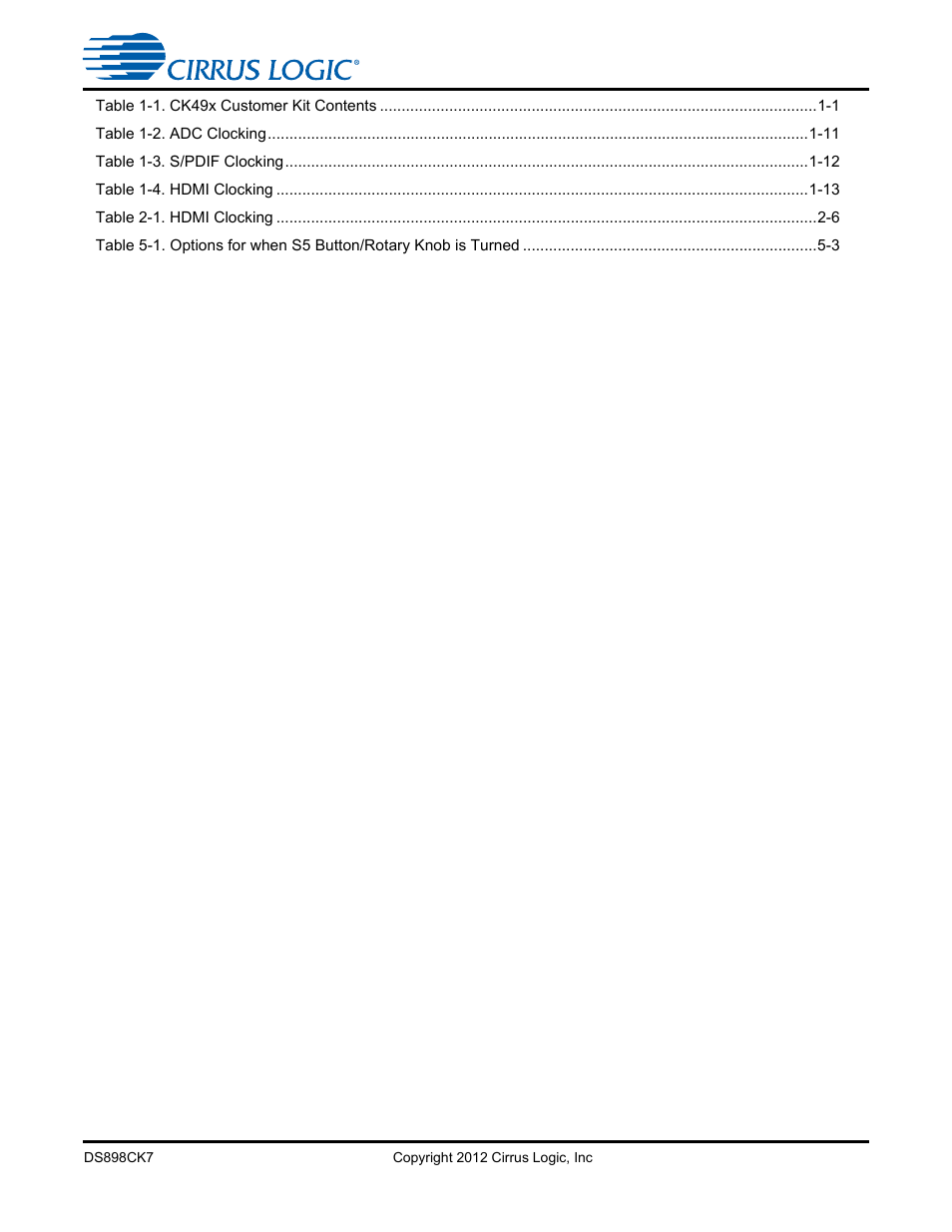 List of tables | Cirrus Logic CK4970x4 User Manual | Page 7 / 63