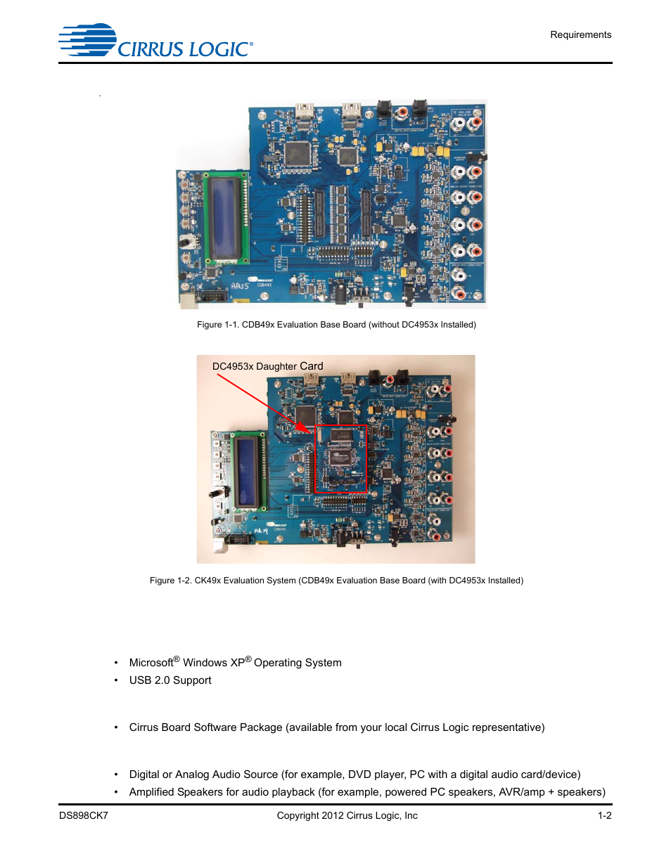 2 requirements, 1 pc requirements, 2 software requirements | 3 support hardware requirements, 2 requirements -2, 1 pc requirements -2, 2 software requirements -2, 3 support hardware requirements -2, Figure 1-1, Figure 1-2 | Cirrus Logic CK4970x4 User Manual | Page 9 / 63