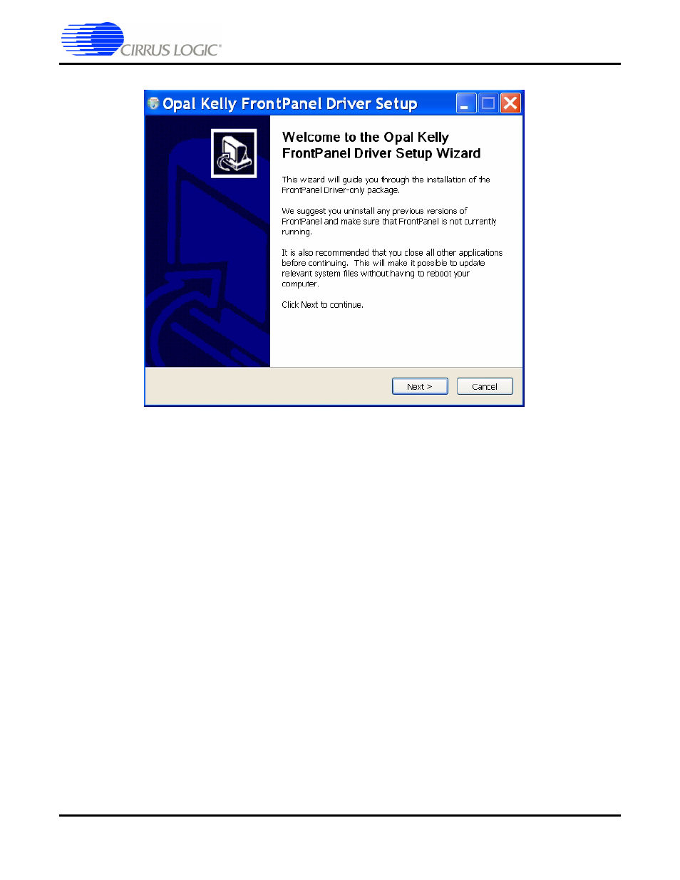 2 setting up the cs49530-usb boards, 2 setting up the cs49530-usb boards -2, Figure 3-1. front panel driver setup wizard -2 | Cirrus Logic CRD49530-USB User Manual | Page 21 / 50