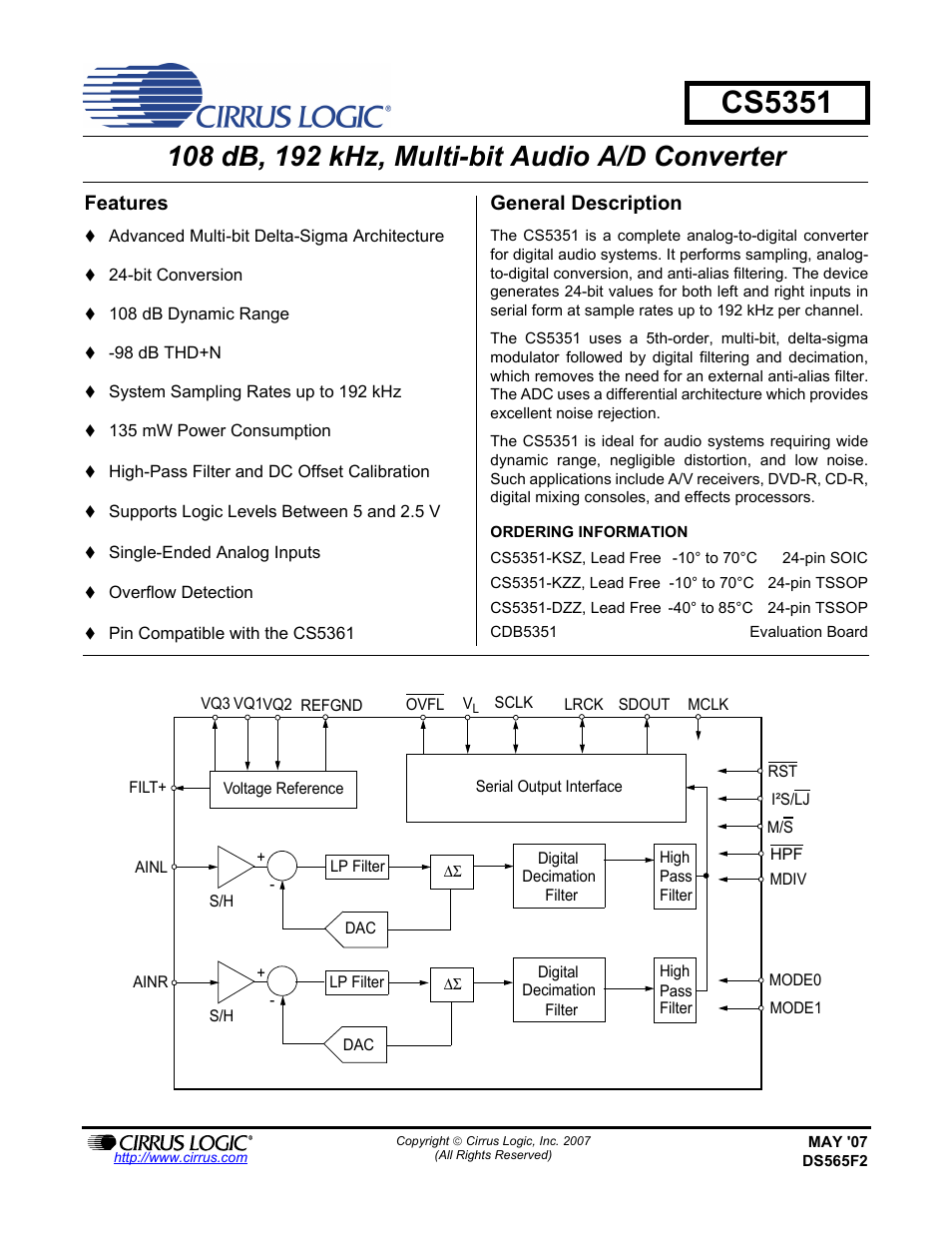 Cirrus Logic CS5351 User Manual | 23 pages