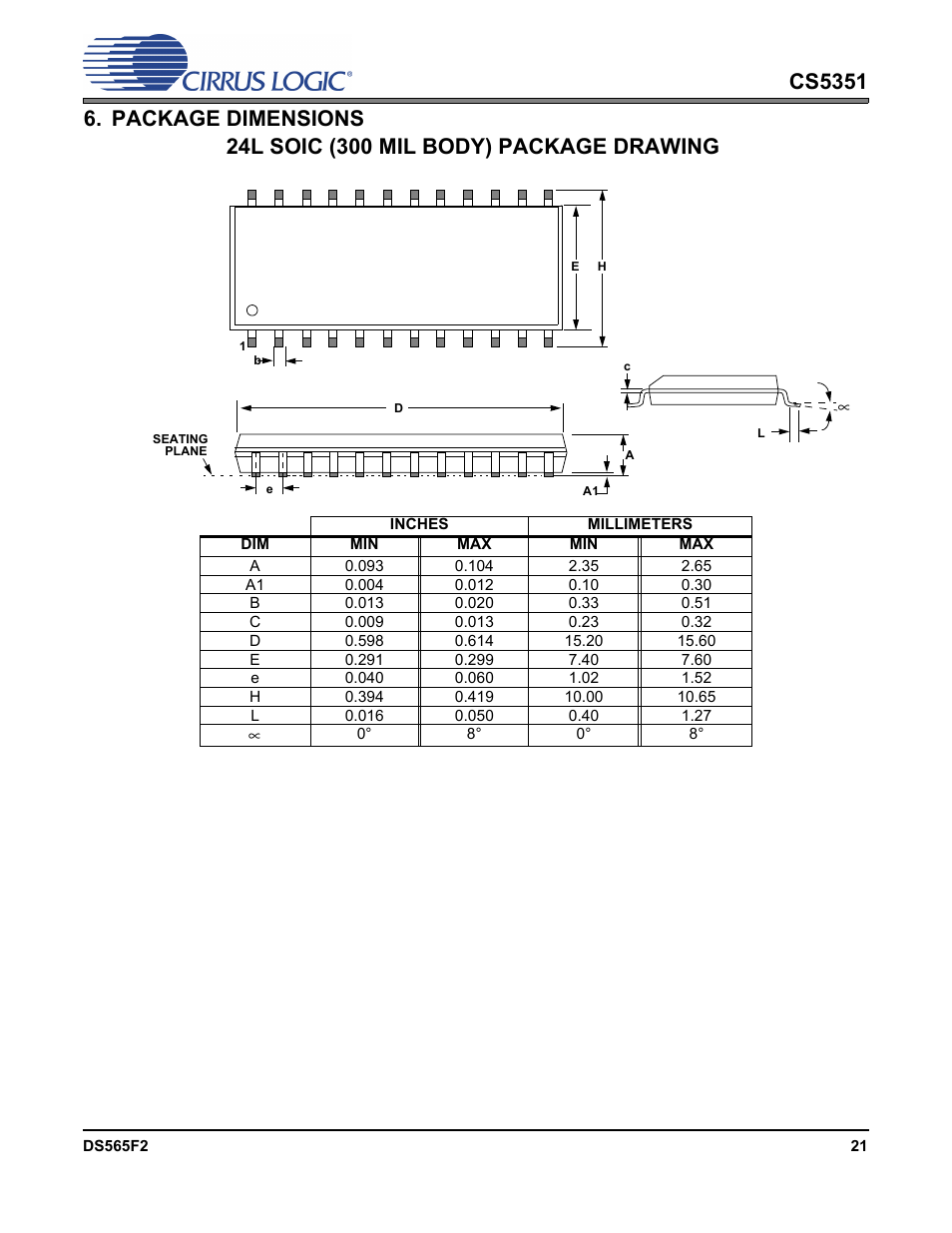 Package dimensions | Cirrus Logic CS5351 User Manual | Page 21 / 23