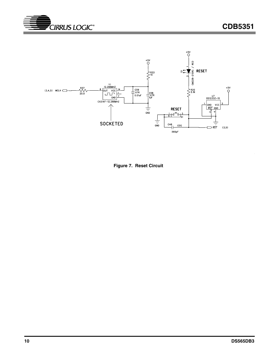 Figure 7. reset circuit, Cdb5351 | Cirrus Logic CDB5351 User Manual | Page 10 / 16