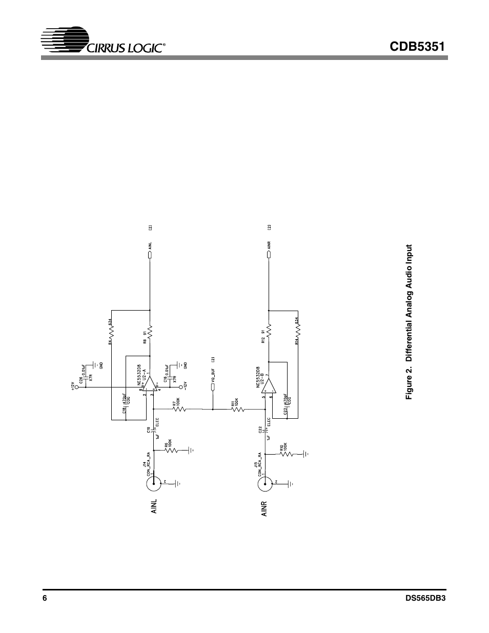 Figure 2. differential analog audio input, Figure 2, Cdb5351 | Cirrus Logic CDB5351 User Manual | Page 6 / 16