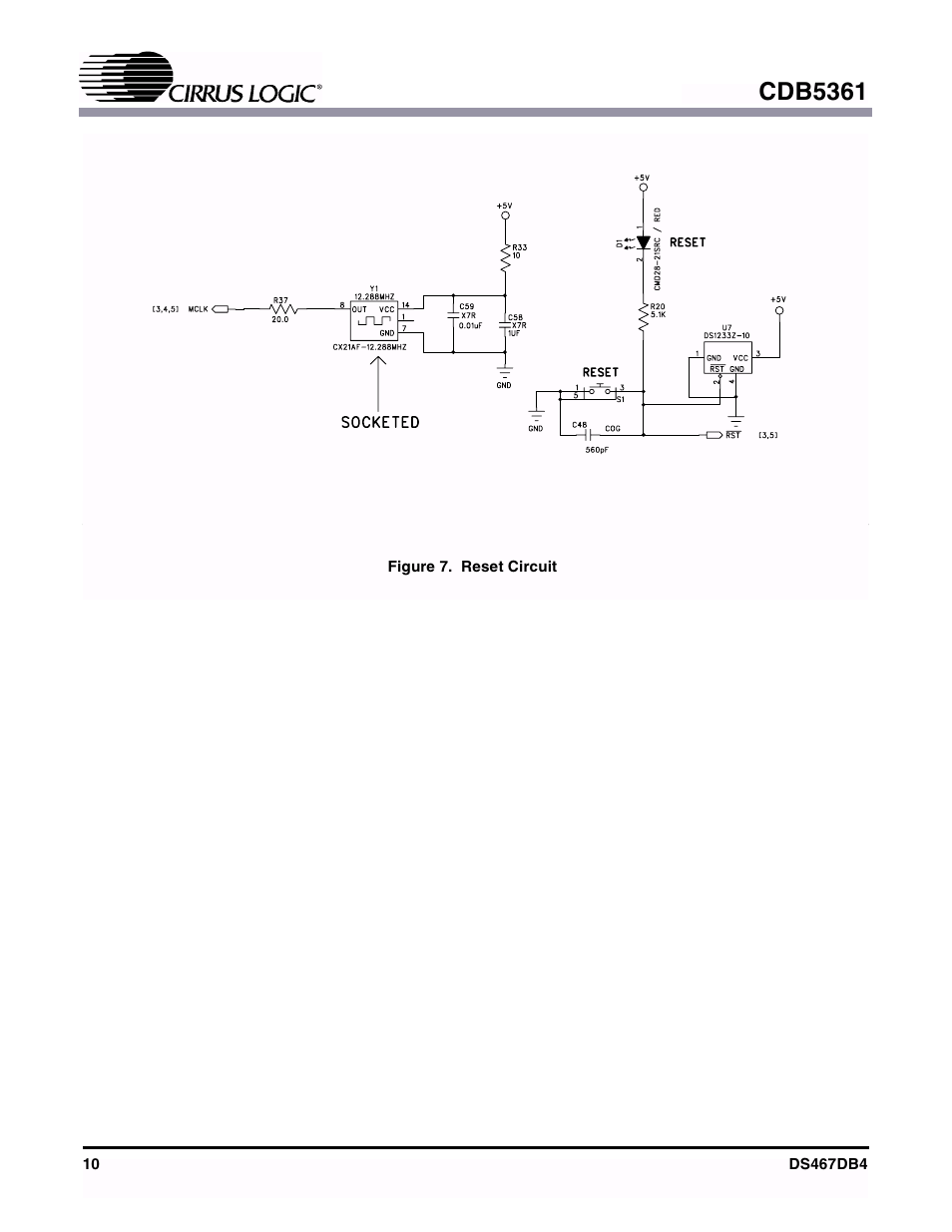 Figure 7. reset circuit, Cdb5361 | Cirrus Logic CDB5361 User Manual | Page 10 / 16