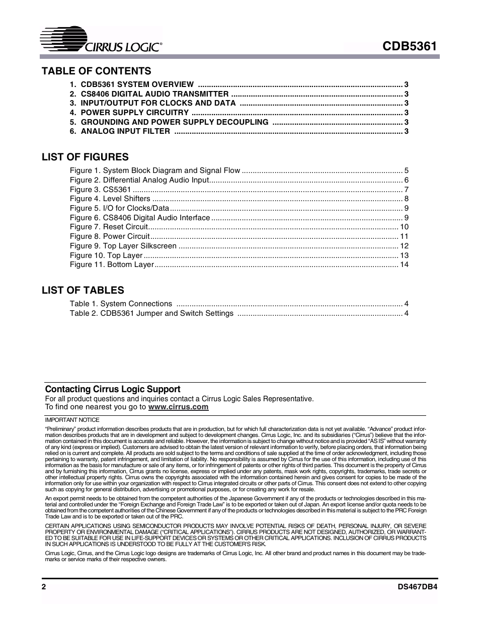 Cirrus Logic CDB5361 User Manual | Page 2 / 16