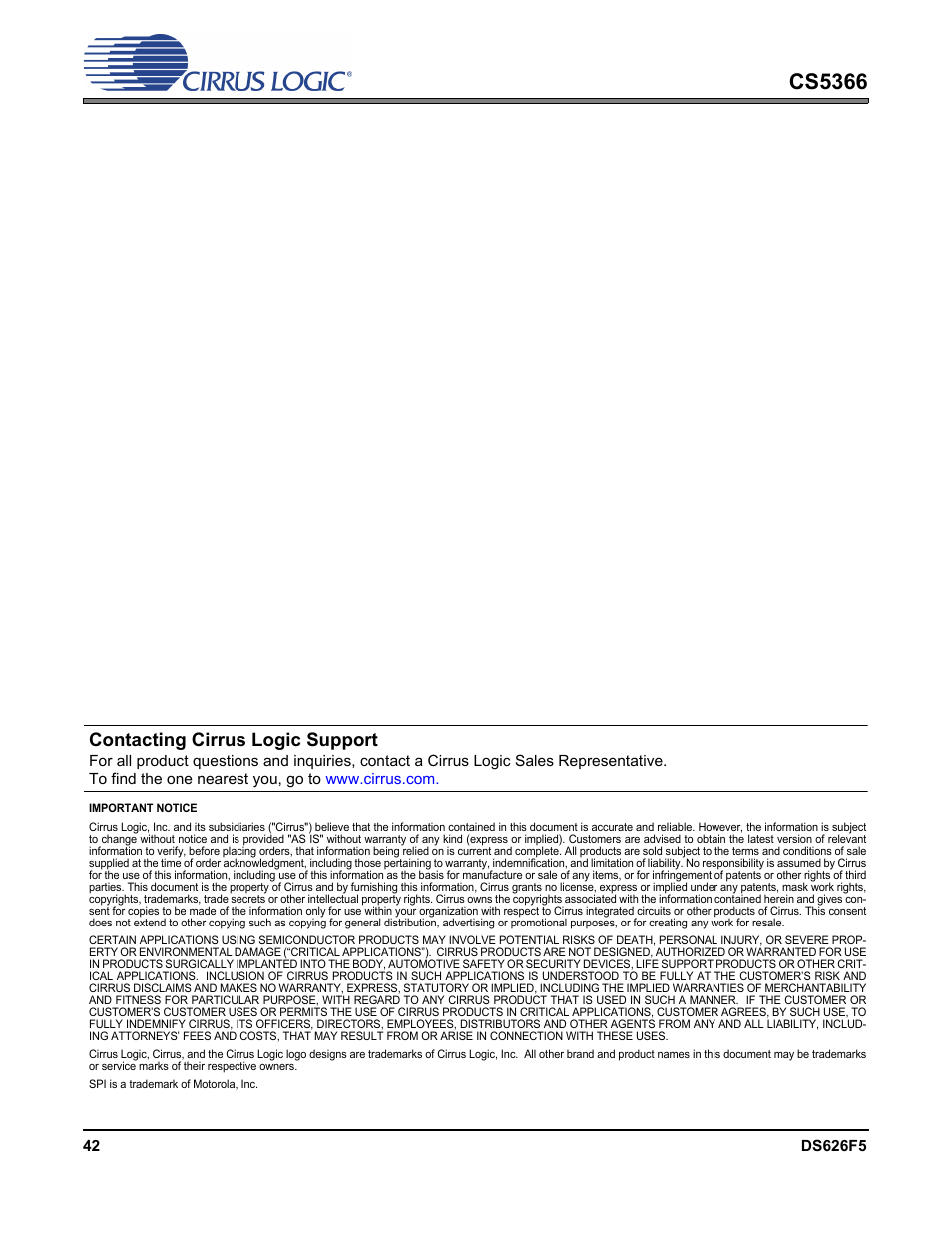 Cs5366, Contacting cirrus logic support | Cirrus Logic CS5366 User Manual | Page 42 / 42