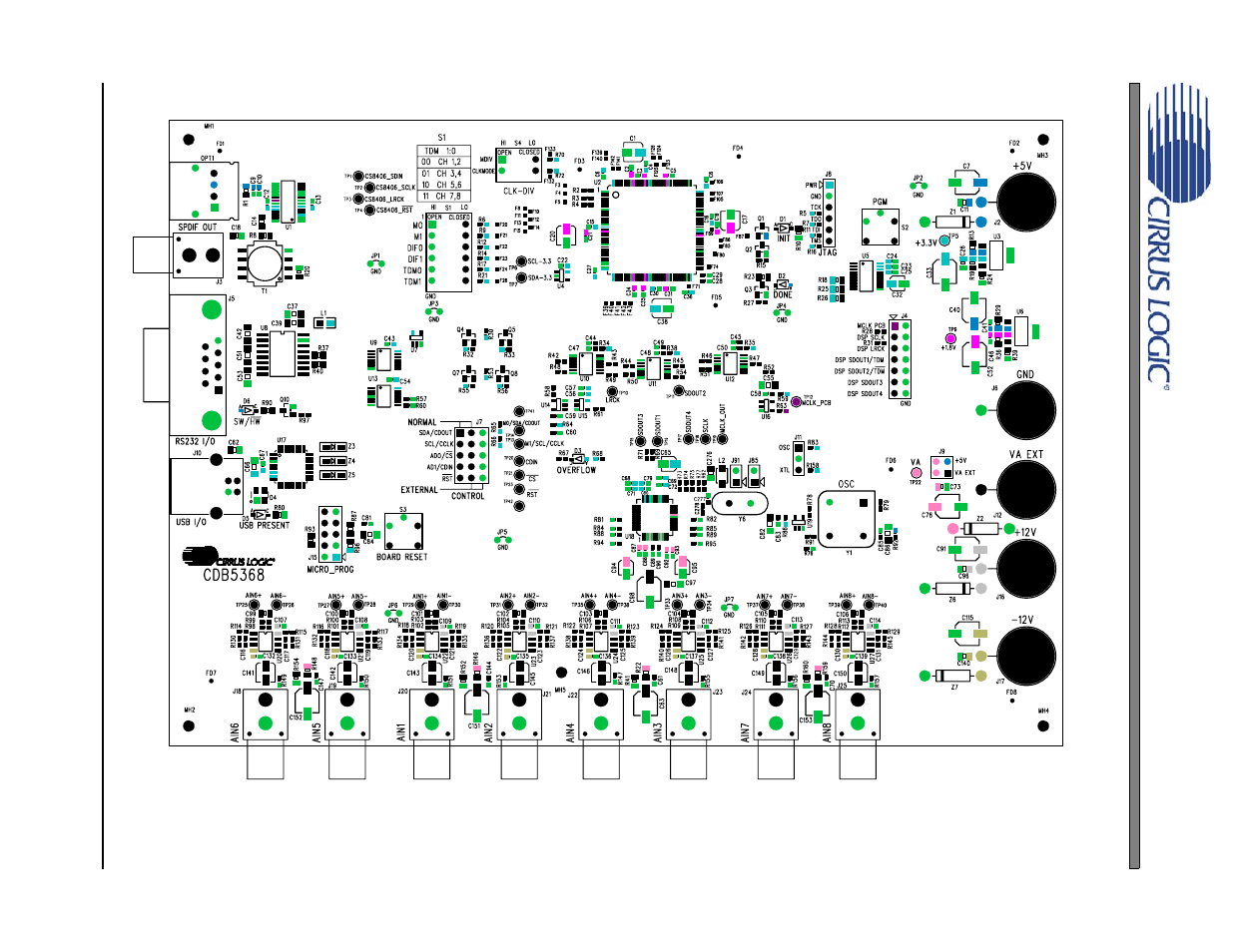Board layout and routing plots, Figure 13. top silkscreen | Cirrus Logic CDB5368 User Manual | Page 21 / 24