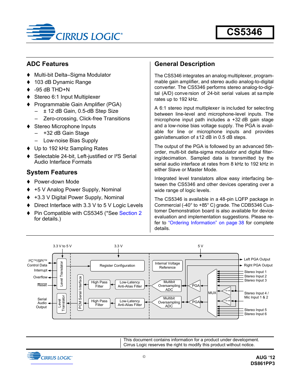 Cirrus Logic CS5346 User Manual | 38 pages