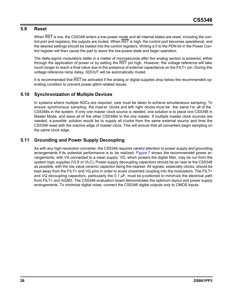 9 reset, 10 synchronization of multiple devices, 11 grounding and power supply decoupling | Cs5346 | Cirrus Logic CS5346 User Manual | Page 26 / 38