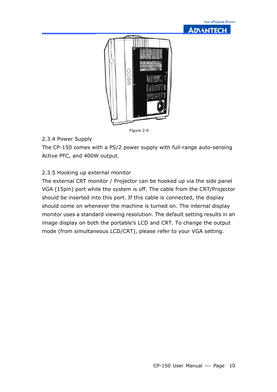 4 power supply, 5 hooking up external monitor | Advantech COMPACTPCI CP-150 User Manual | Page 19 / 54