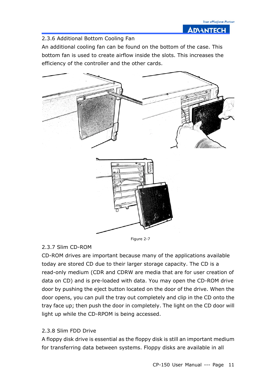 6 additional bottom cooling fan, 7 slim cd-rom, 8 slim fdd drive | Advantech COMPACTPCI CP-150 User Manual | Page 20 / 54