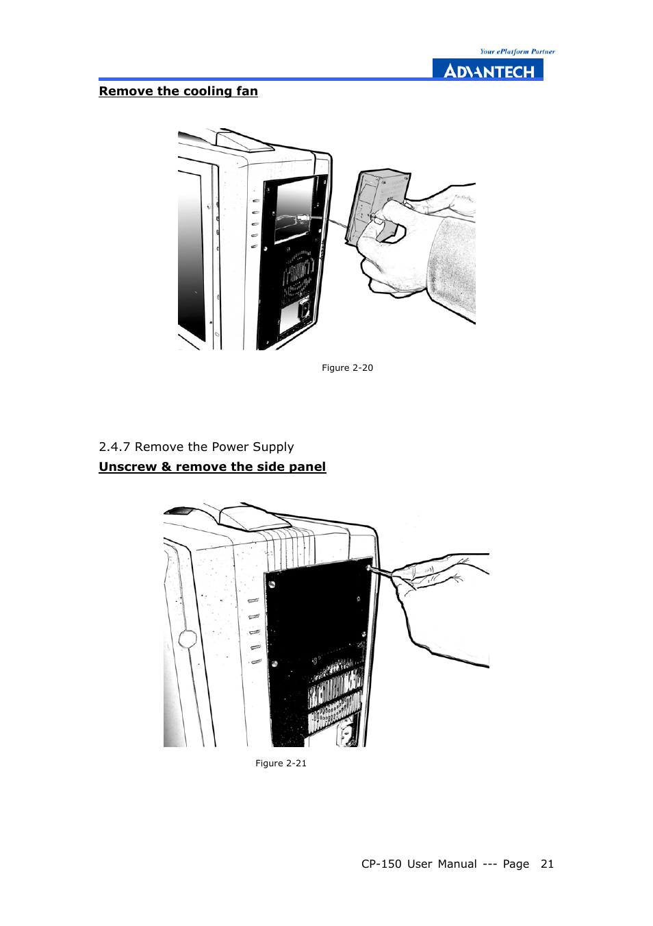 7 remove the power supply | Advantech COMPACTPCI CP-150 User Manual | Page 30 / 54