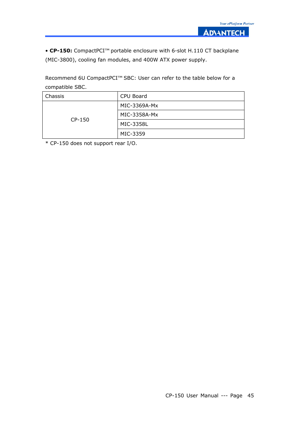 Advantech COMPACTPCI CP-150 User Manual | Page 54 / 54