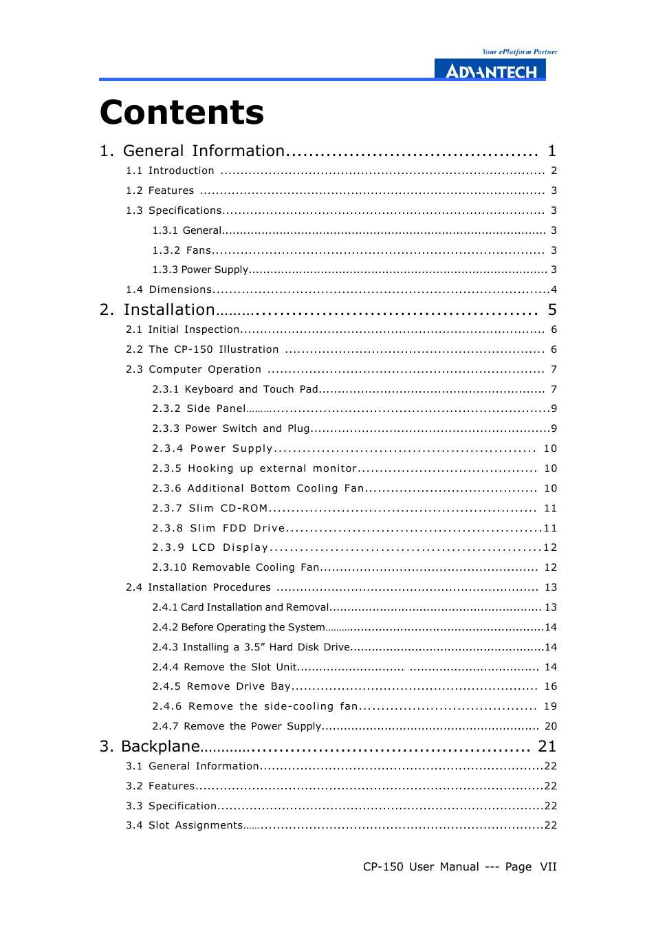 Advantech COMPACTPCI CP-150 User Manual | Page 7 / 54
