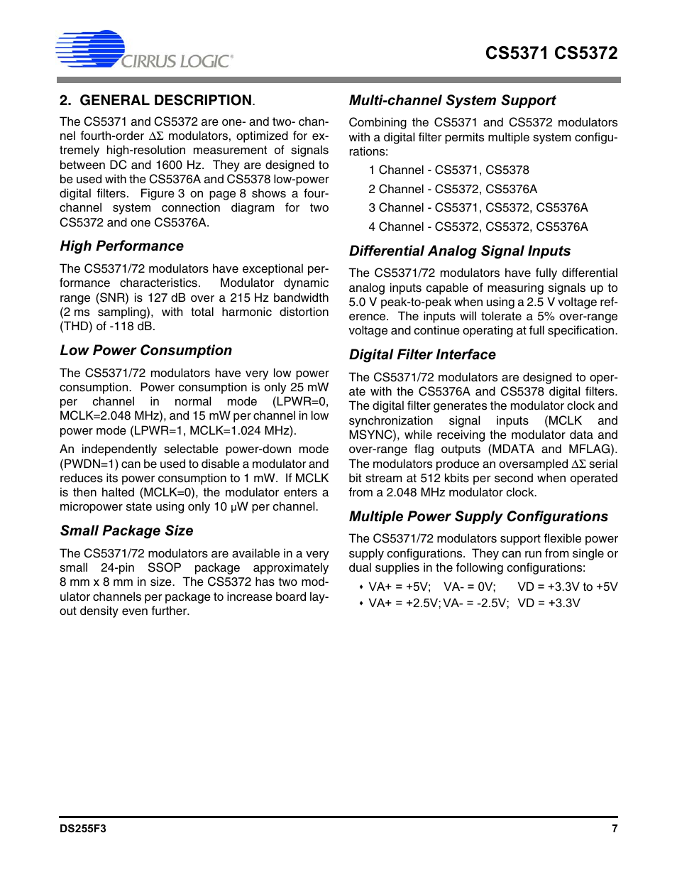 General description | Cirrus Logic CS5372 User Manual | Page 7 / 22