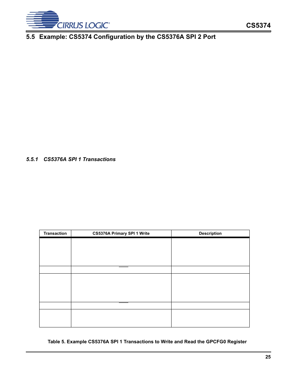 1 cs5376a spi 1 transactions, Cs5374 | Cirrus Logic CS5374 User Manual | Page 25 / 44