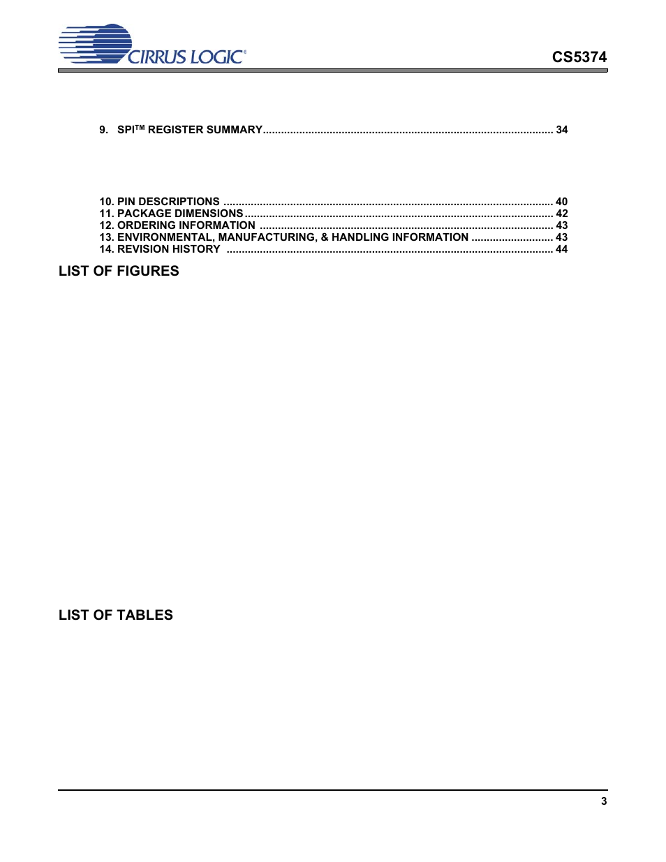 List of figures, List of tables, Cs5374 | Cirrus Logic CS5374 User Manual | Page 3 / 44
