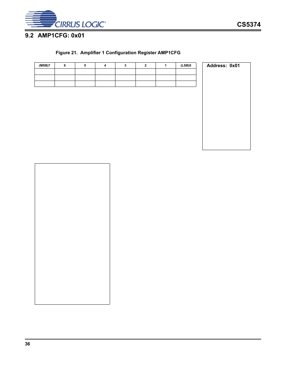 2 amp1cfg: 0x01, Amp1cfg: 0x01, Cs5374 | Cirrus Logic CS5374 User Manual | Page 36 / 44