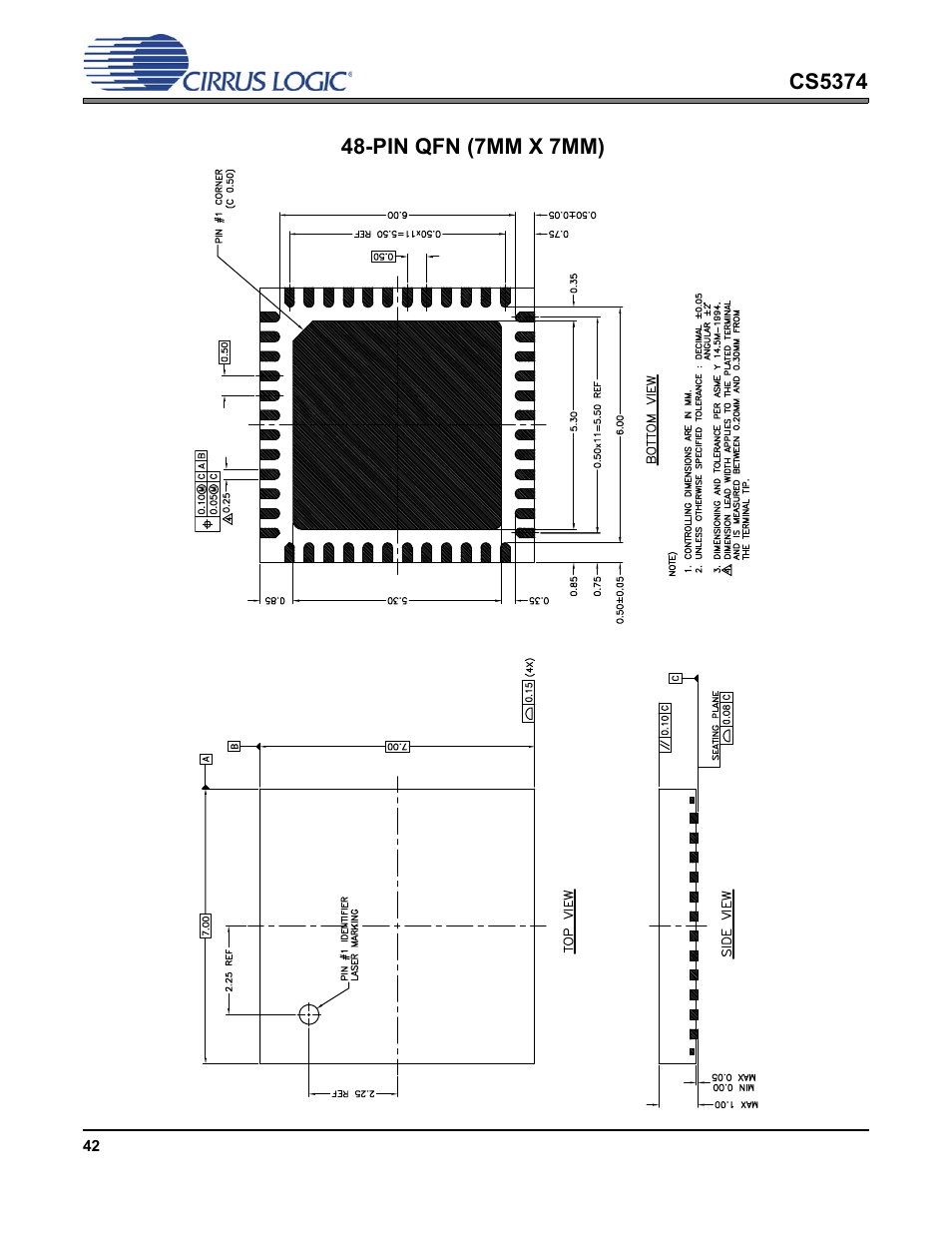 Package dimensions | Cirrus Logic CS5374 User Manual | Page 42 / 44