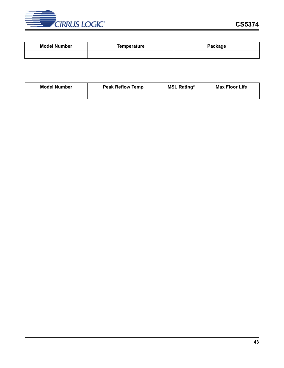 Ordering information, Cs5374 | Cirrus Logic CS5374 User Manual | Page 43 / 44