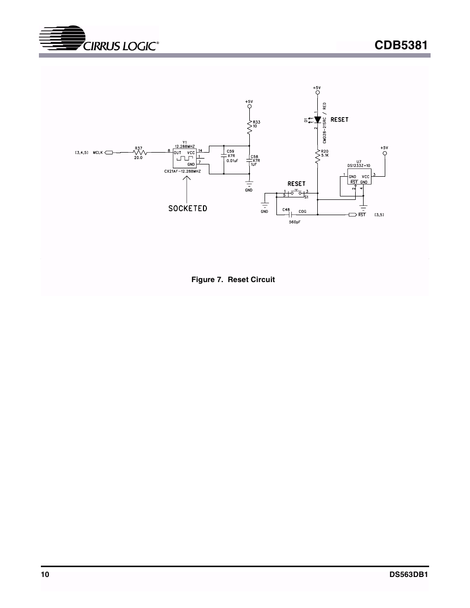 Figure 7. reset circuit, Cdb5381 | Cirrus Logic CDB5381 User Manual | Page 10 / 16