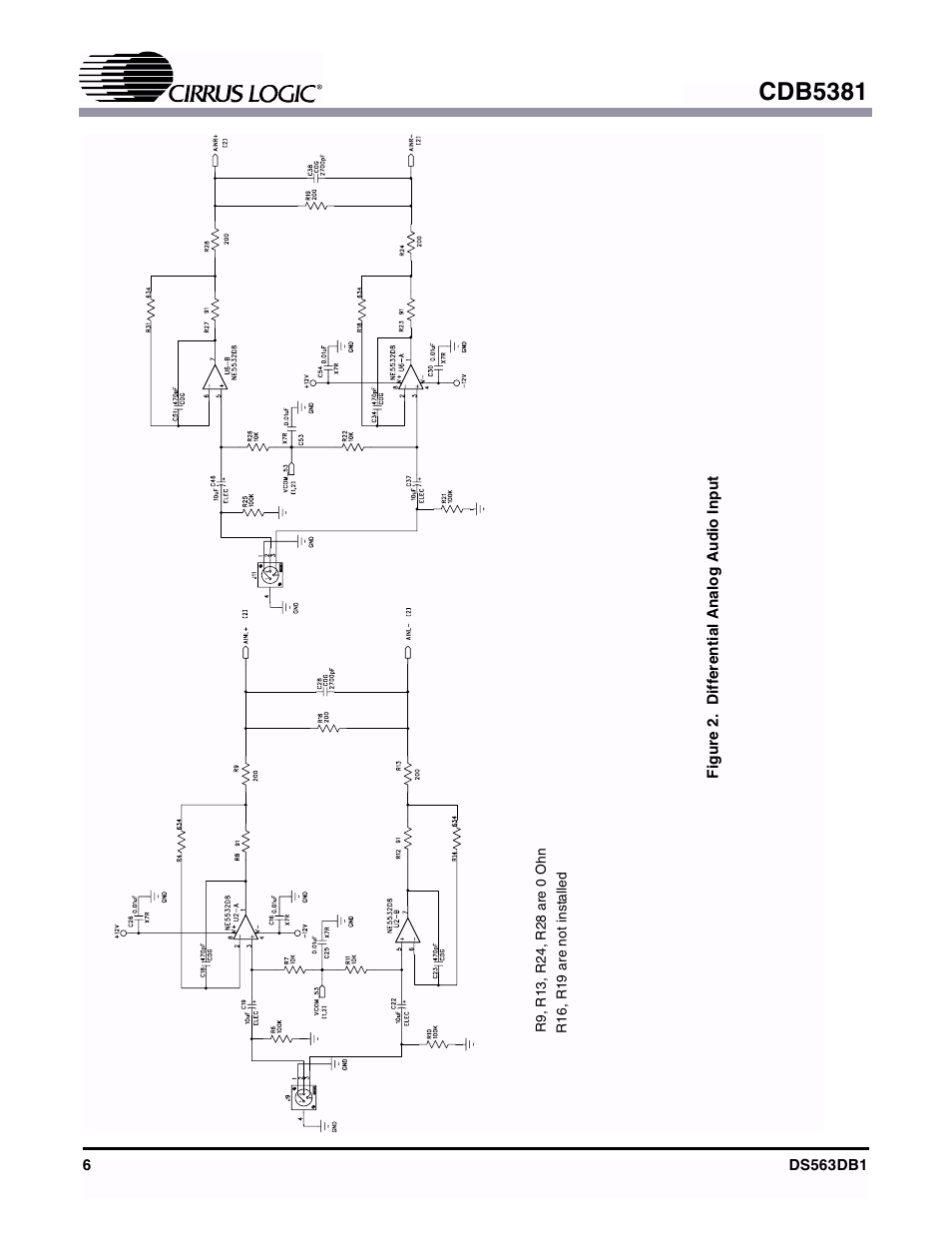 Figure 2. differential analog audio input, Figure 2, Cdb5381 | Cirrus Logic CDB5381 User Manual | Page 6 / 16