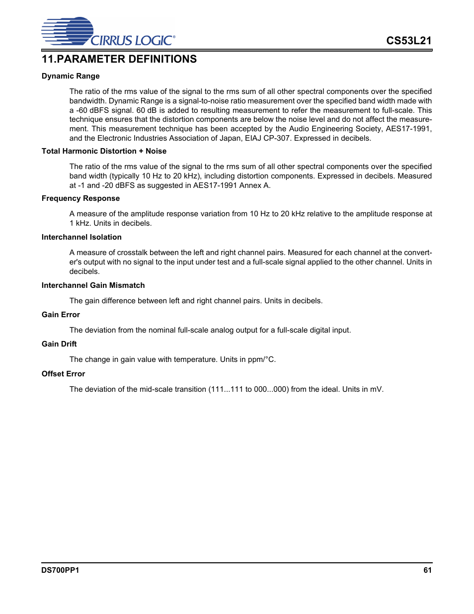 Parameter definitions | Cirrus Logic CS53L21 User Manual | Page 61 / 66