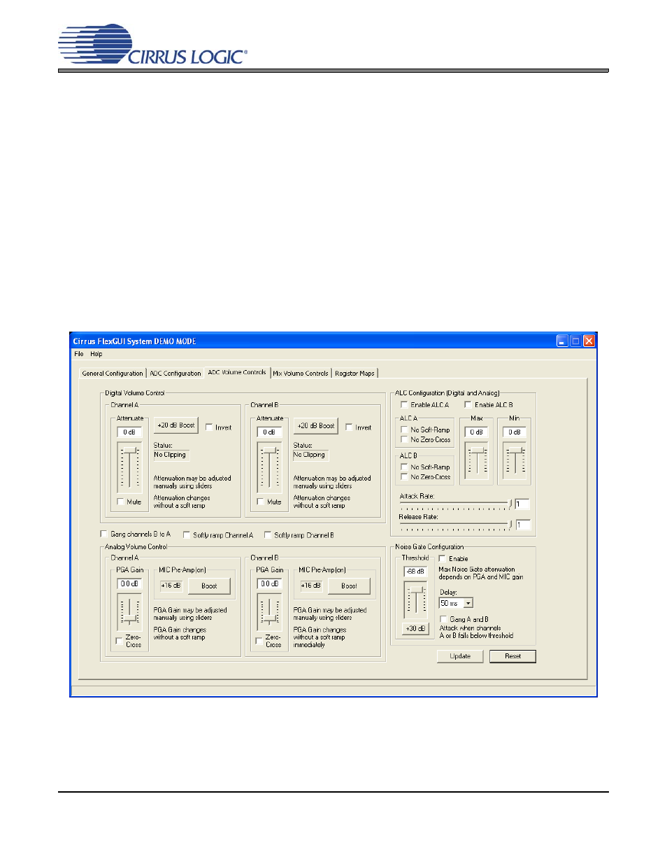 3 adc volume controls tab, Figure 3. adc volume controls tab, Figure 3.adc volume controls tab | Cdb53l21 | Cirrus Logic CDB53L21 User Manual | Page 10 / 33