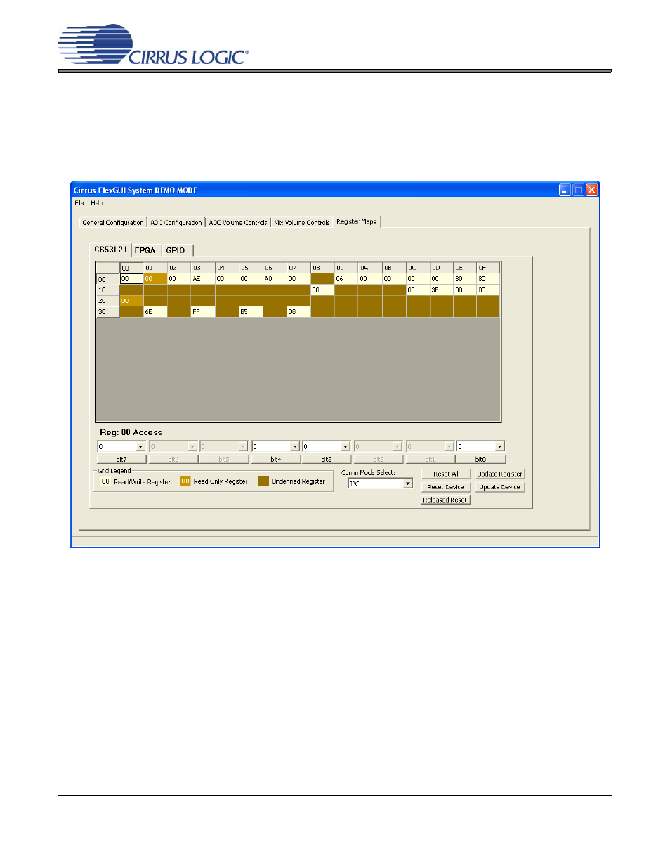 5 register maps tab, Figure 5. register maps tab - cs53l21, Figure 5.register maps tab - cs53l21 | Cdb53l21 | Cirrus Logic CDB53L21 User Manual | Page 12 / 33