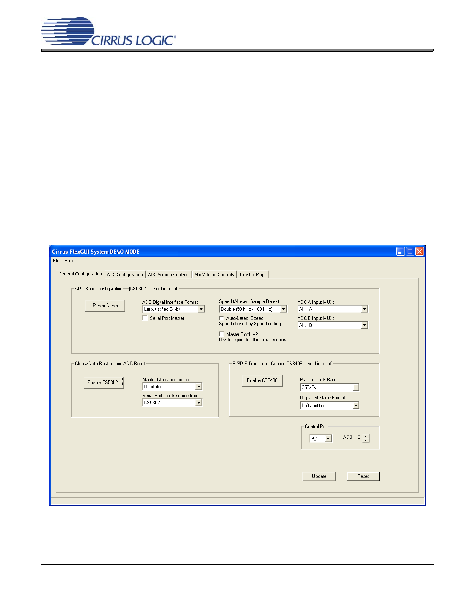 1 general configuration tab, Figure 1. general configuration tab, Figure 1.general configuration tab | Cdb53l21 | Cirrus Logic CDB53L21 User Manual | Page 8 / 33
