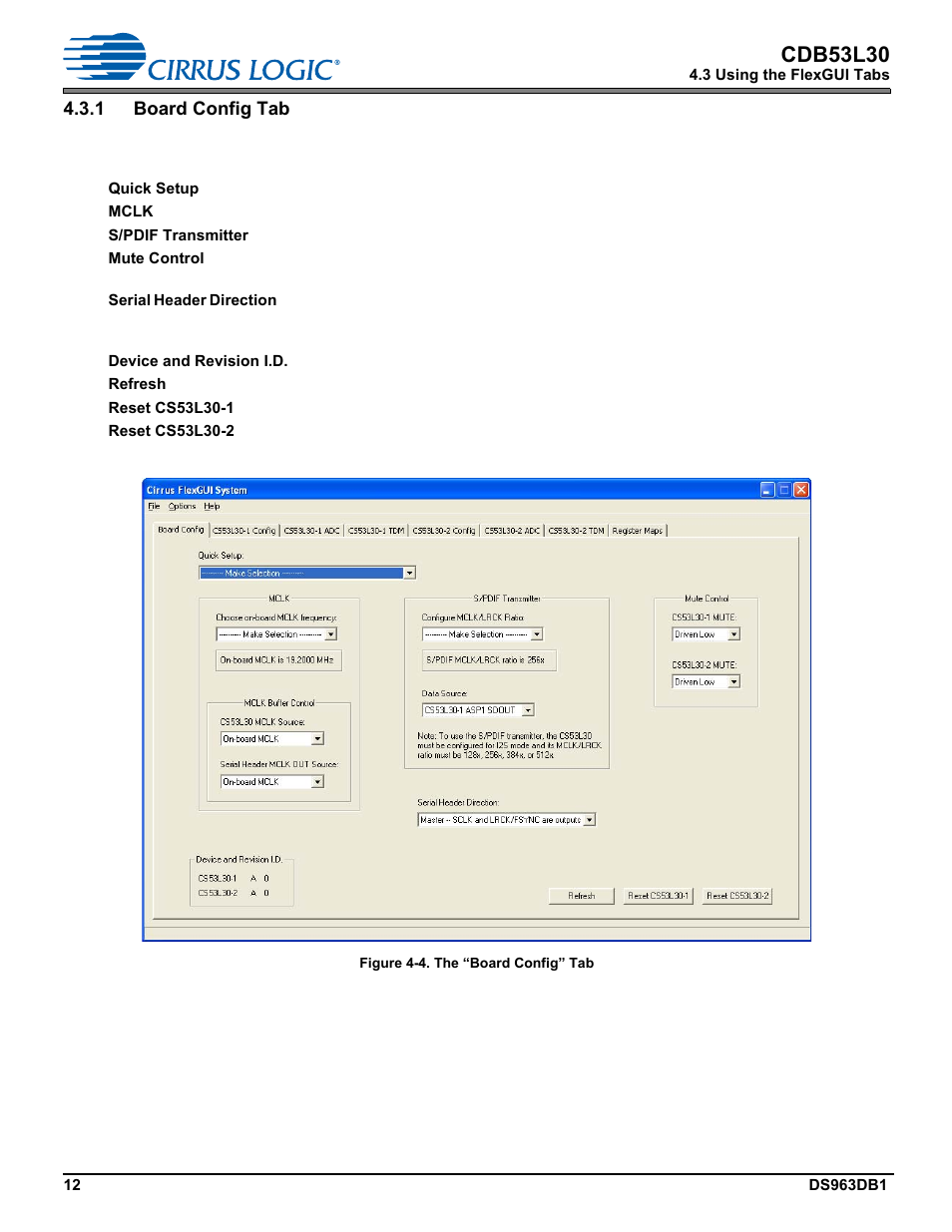 1 board config tab, Section 4.3.1, Thro | Cdb53l30 | Cirrus Logic CDB53L30 User Manual | Page 12 / 37