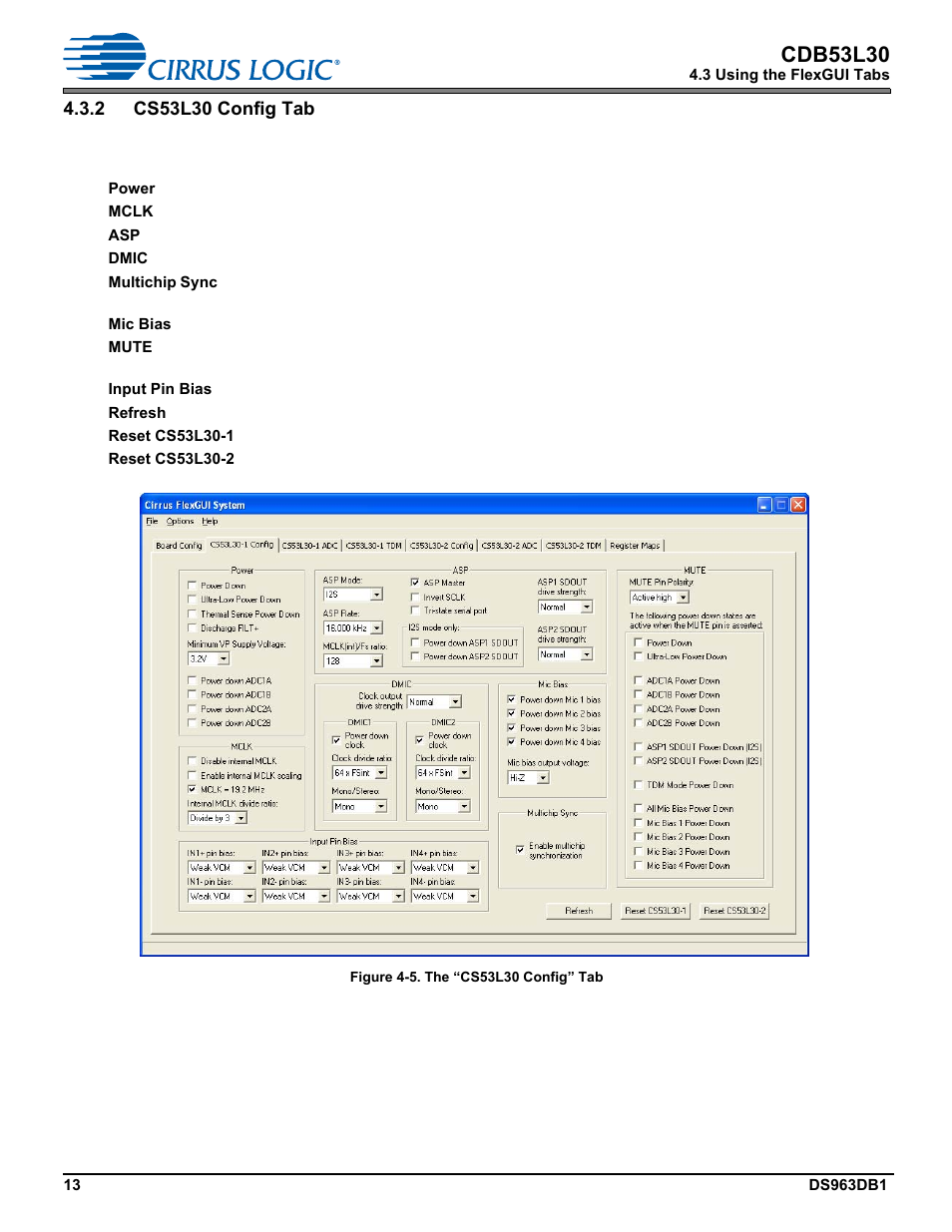 2 cs53l30 config tab, Cdb53l30 | Cirrus Logic CDB53L30 User Manual | Page 13 / 37