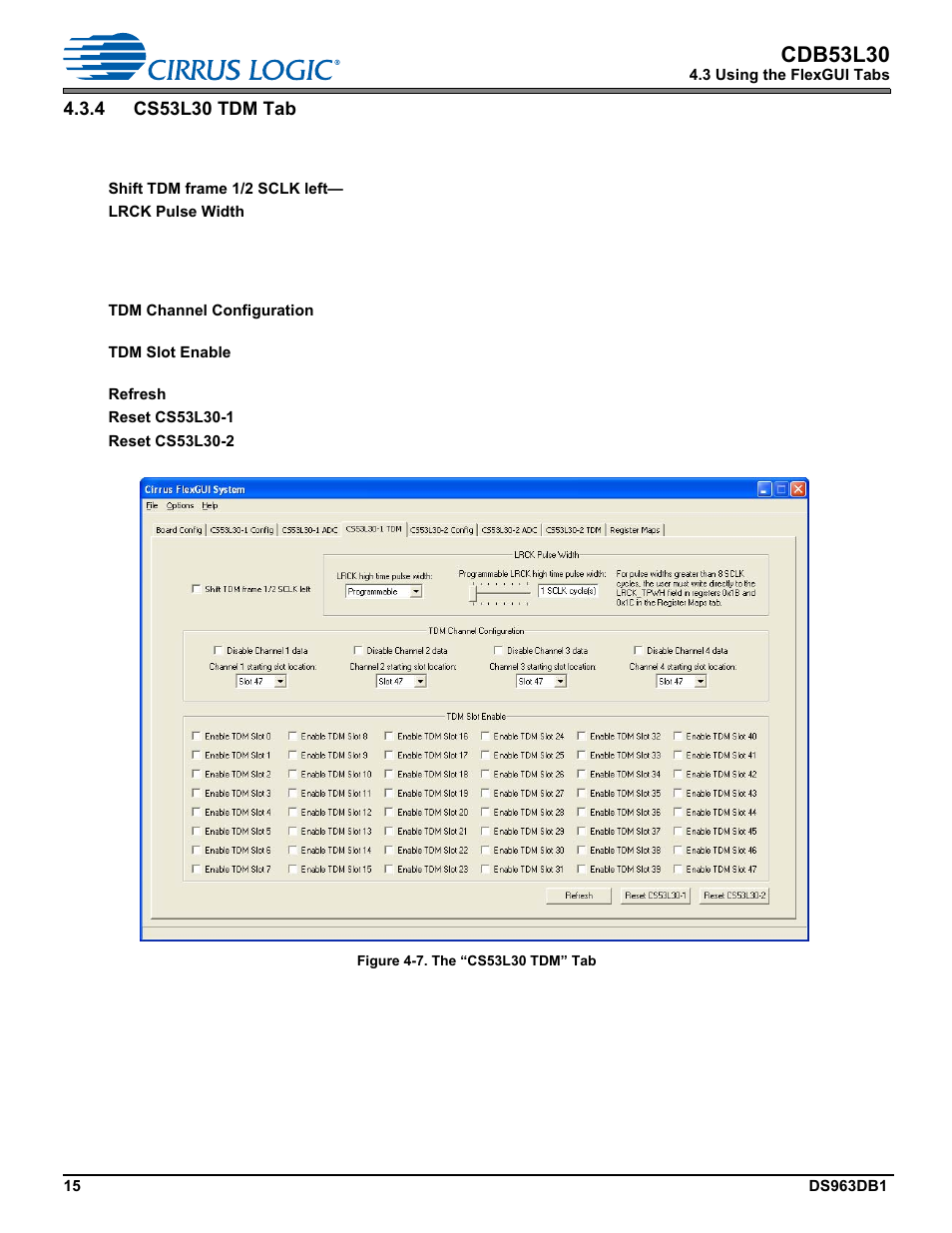 4 cs53l30 tdm tab, Section 4.3.4, Describ | Cdb53l30 | Cirrus Logic CDB53L30 User Manual | Page 15 / 37